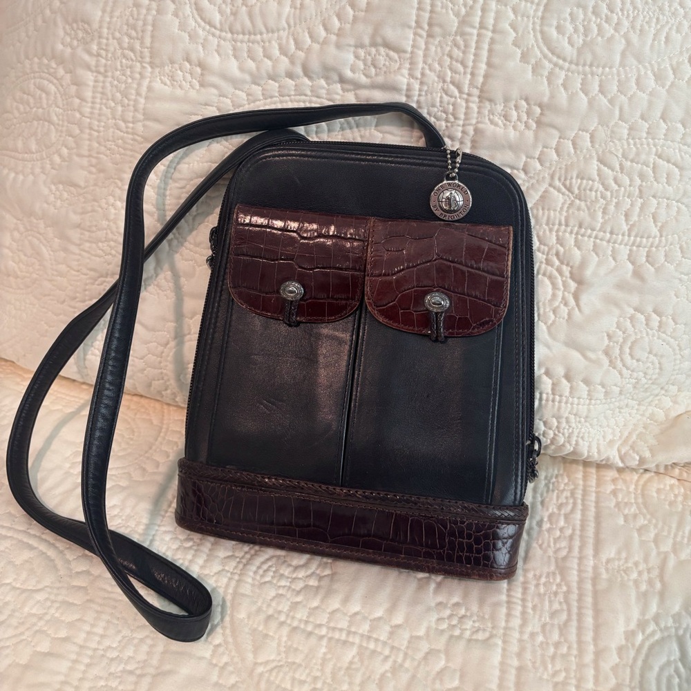 Brighton Black and Brown Leather Crossbody Bag